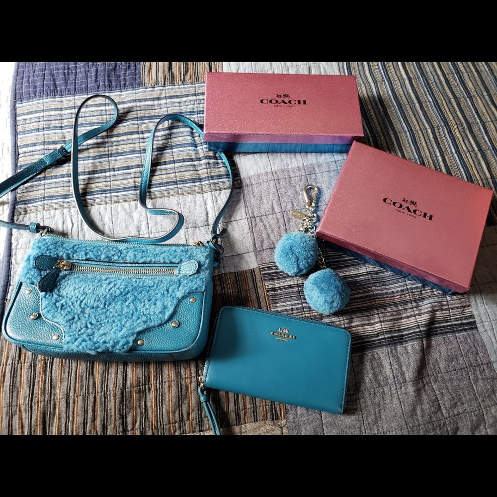 Coach 36490 Small Rhyder Pochette in Shearling blue set - Picture 1 of 7